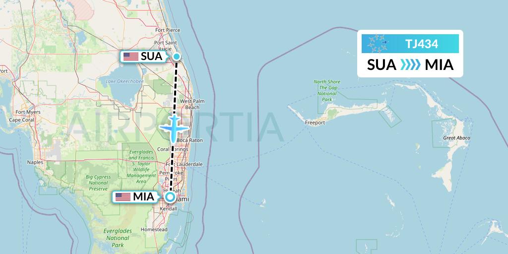 TJ434 Tradewind Aviation Flight Map: Stuart to Miami
