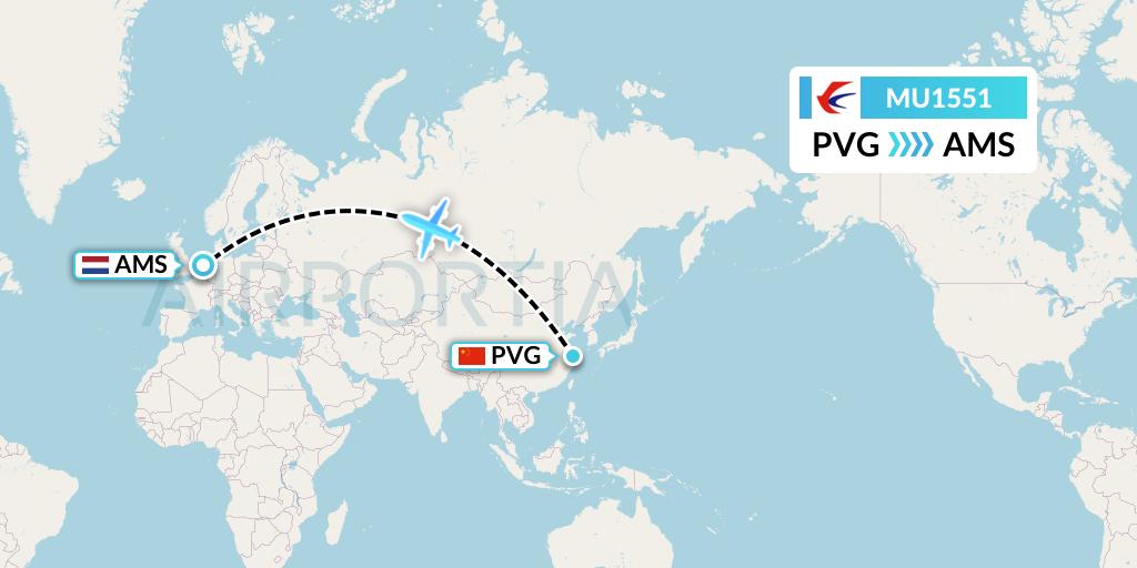MU1551 China Eastern Airlines Flight Map: Shanghai to Amsterdam