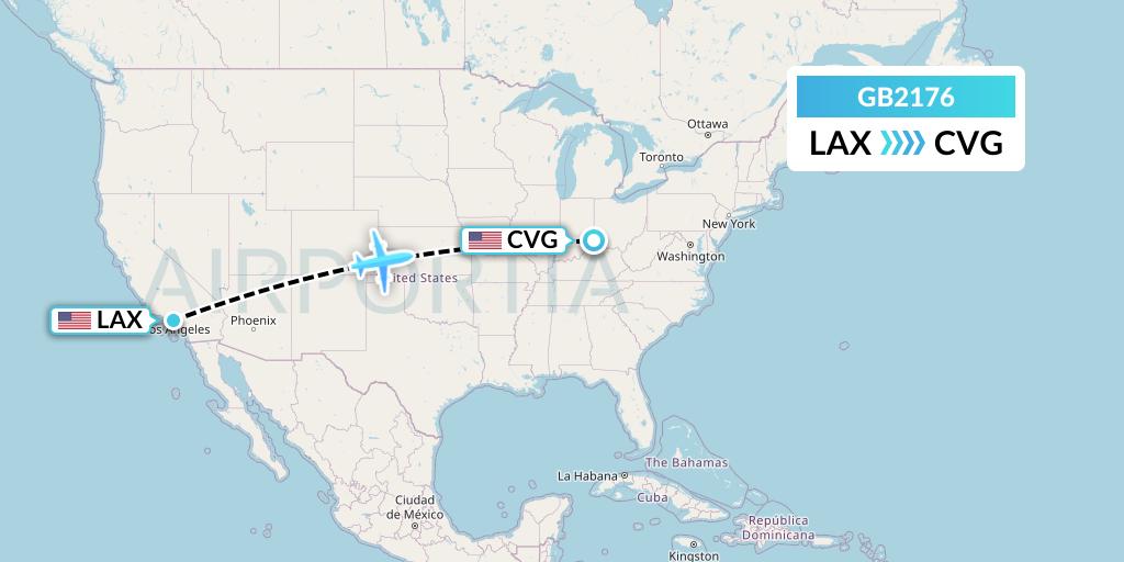 GB2176 ABX Air Flight Map: Los Angeles to Cincinnati