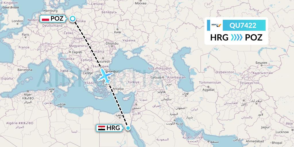 QU7422 Azur Air Ukraine Flight Map: Hurghada to Poznan