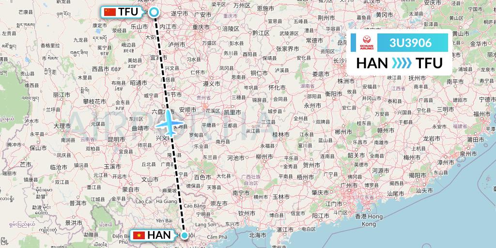 3U3906 Sichuan Airlines Flight Map: Hanoi to Chengdu