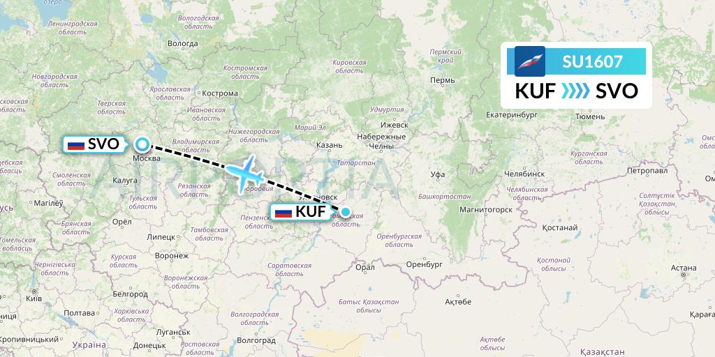 SU1607 Aeroflot Flight Map: Samara to Moscow