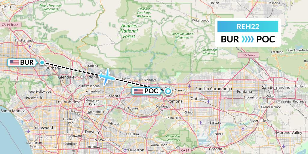 REH22 Reach Air Medical Services Flight Map: Burbank to La Verne