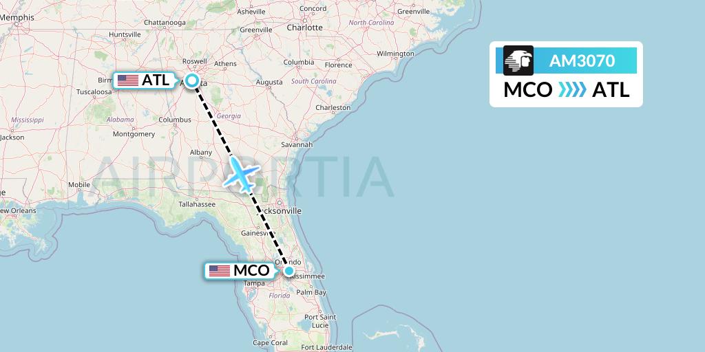 AM3070 Aeromexico Flight Map: Orlando to Atlanta