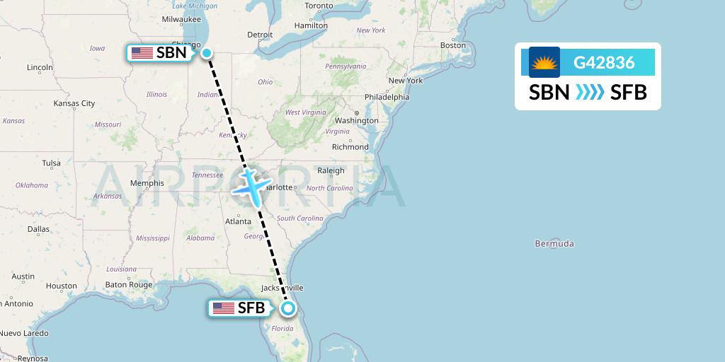G42836 Allegiant Air Flight Map: South Bend to Orlando