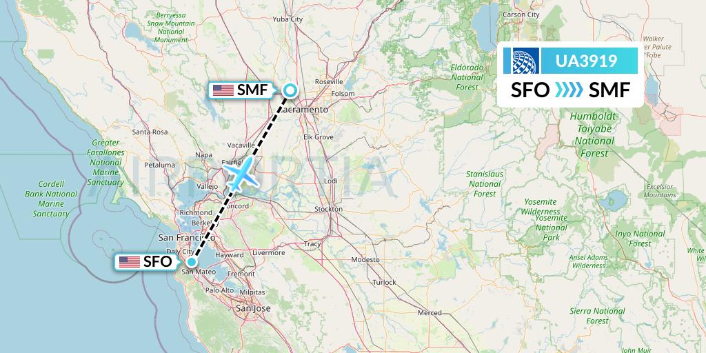 UA3919 United Airlines Flight Map: San Francisco to Sacramento