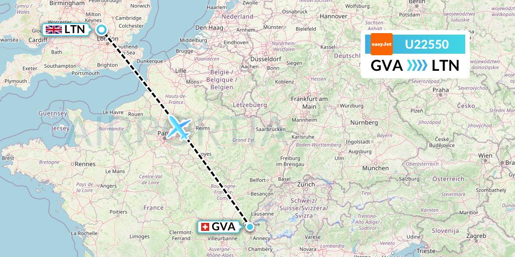 U22550 EasyJet Flight Map: Geneva to London
