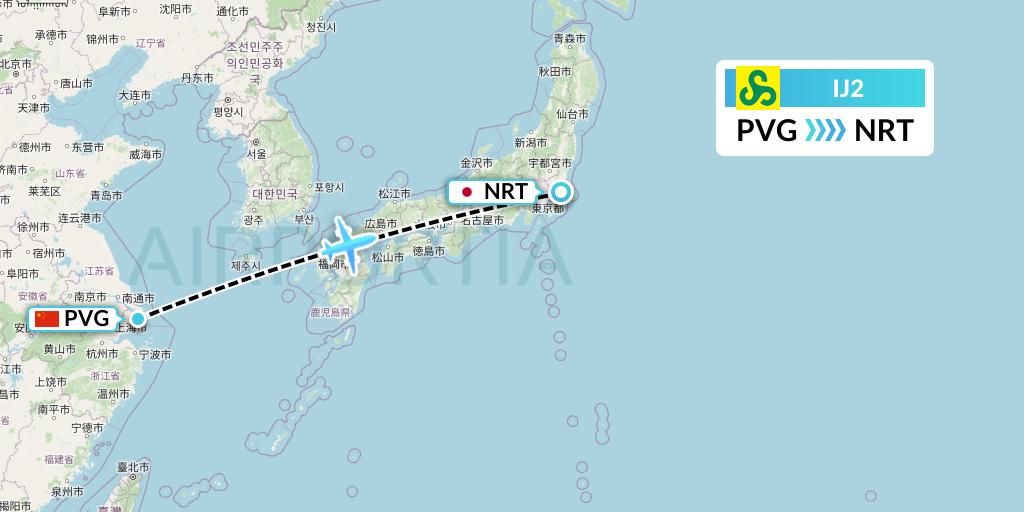 IJ2 Spring Airlines Japan Flight Map: Shanghai to Tokyo