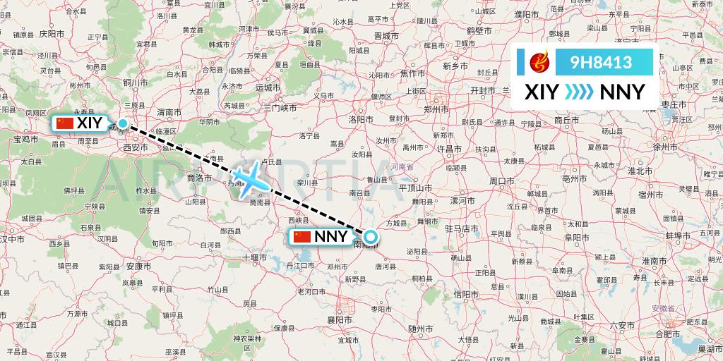 9H8413 Air Changan Flight Map: Xi'an to Nanyang