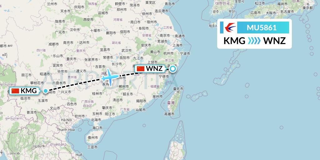 MU5861 China Eastern Airlines Flight Map: Kunming to Wenzhou
