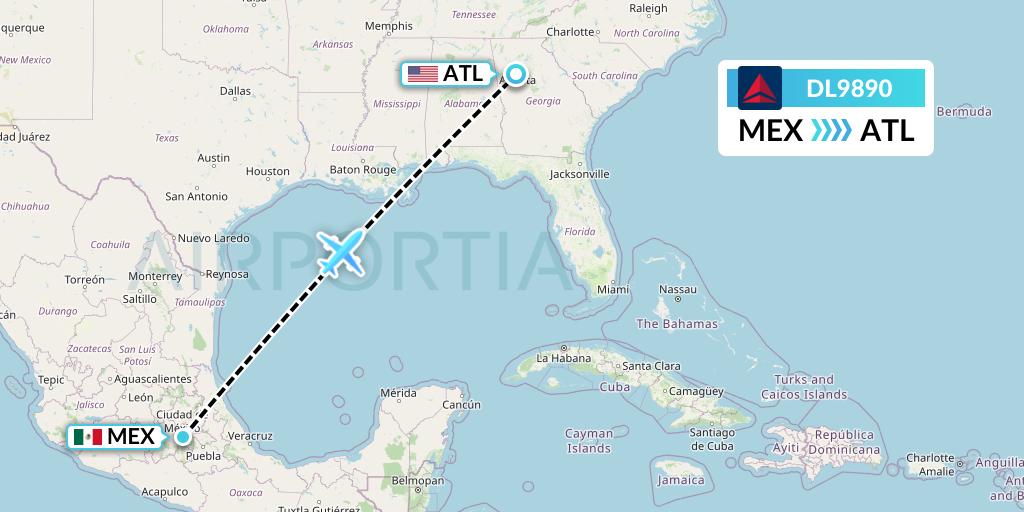 DL9890 Delta Air Lines Flight Map: Mexico City to Atlanta