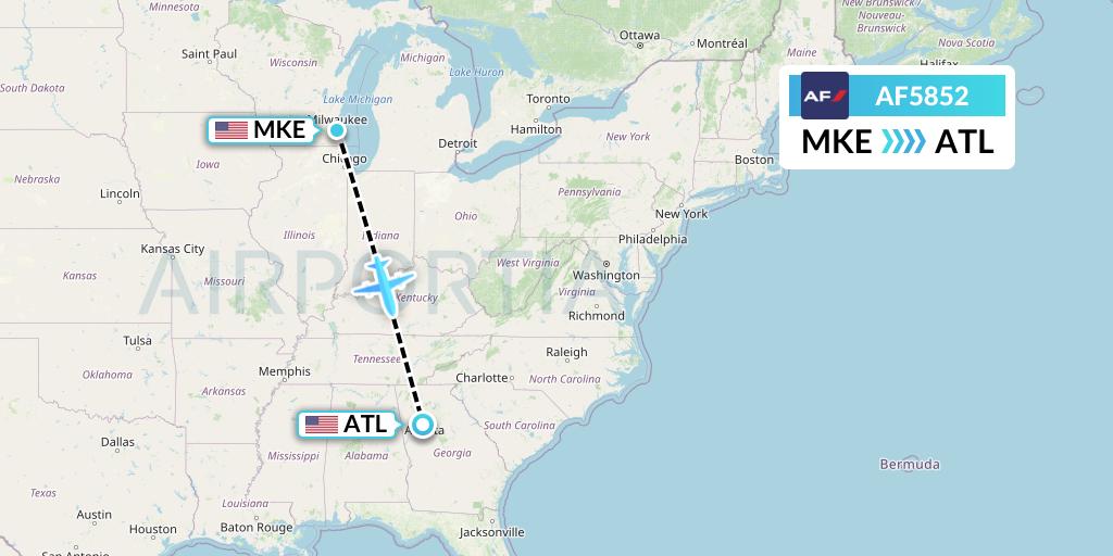 AF5852 Air France Flight Map: Milwaukee to Atlanta