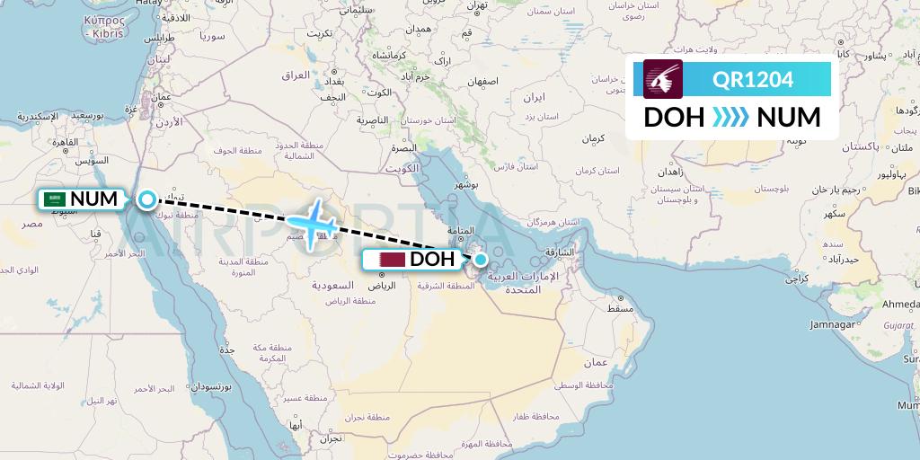 QR1204 Qatar Airways Flight Map: Doha to Tabuk