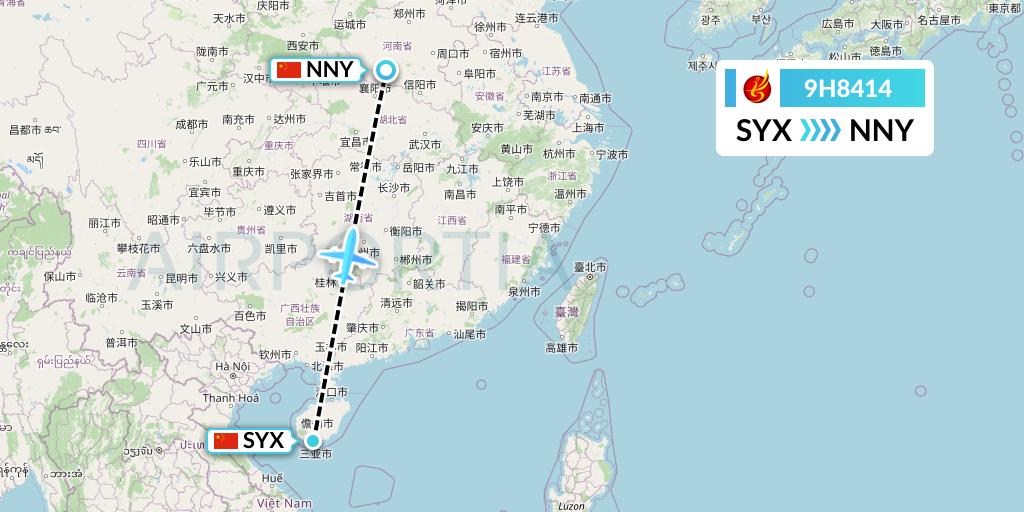 9H8414 Air Changan Flight Map: Sanya to Nanyang