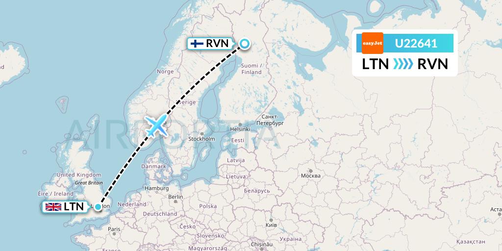 U22641 EasyJet Flight Map: London to Rovaniemi