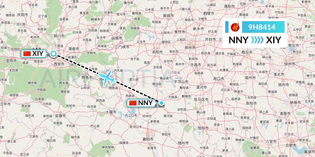 9H8414 Air Changan Flight Map: Nanyang to Xi'an