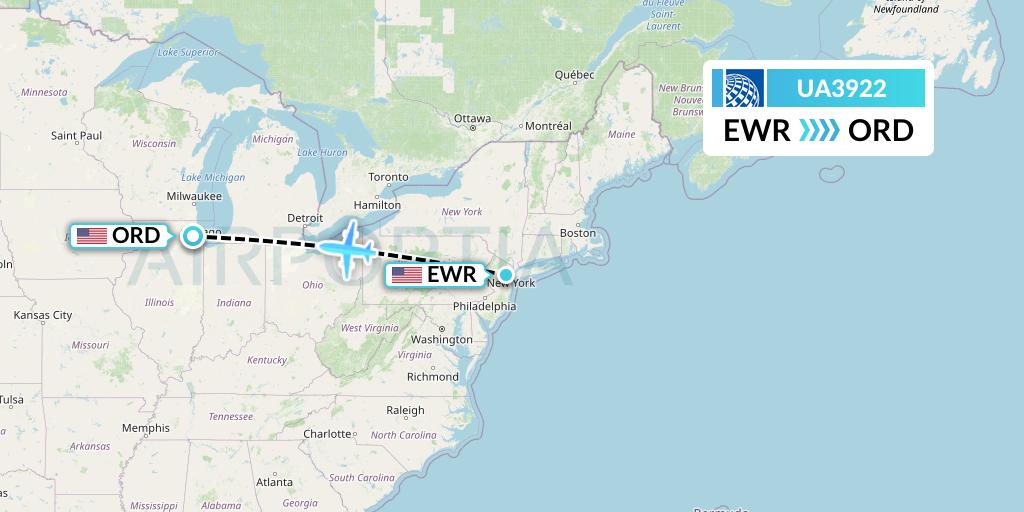 UA3922 United Airlines Flight Map: New York to Chicago
