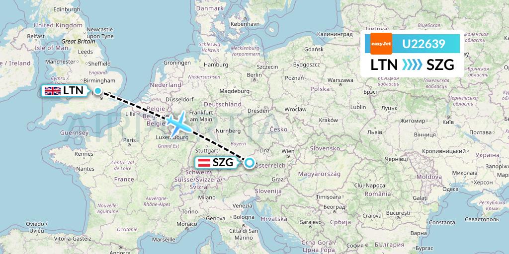 U22639 EasyJet Flight Map: London to Salzburg