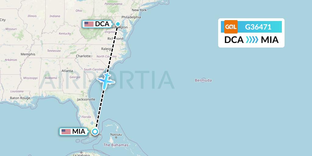 G36471 GOL Transportes Aeros Flight Map: Washington to Miami