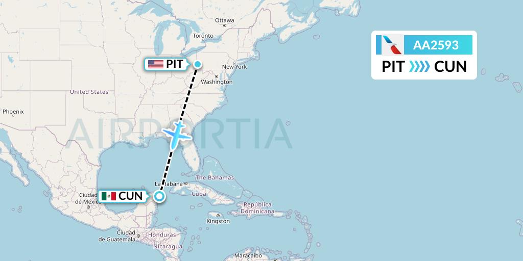 AA2593 American Airlines Flight Map: Pittsburgh to Cancun