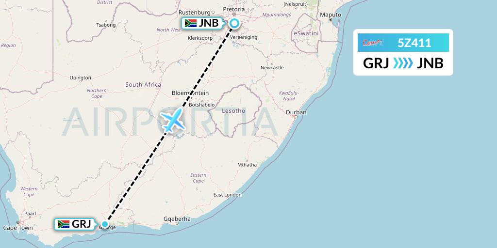 5Z411 CemAir Flight Map: George to Johannesburg