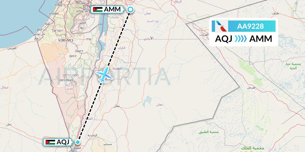 AA9228 American Airlines Flight Map: Aqaba to Amman