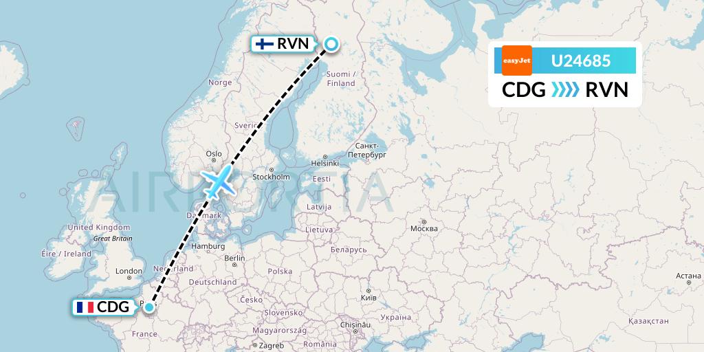 U24685 EasyJet Flight Map: Paris to Rovaniemi