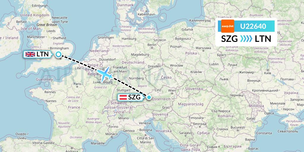U22640 EasyJet Flight Map: Salzburg to London