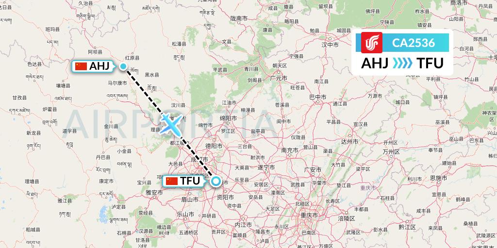 CA2536 Air China Flight Map: Chengdu to Chengdu