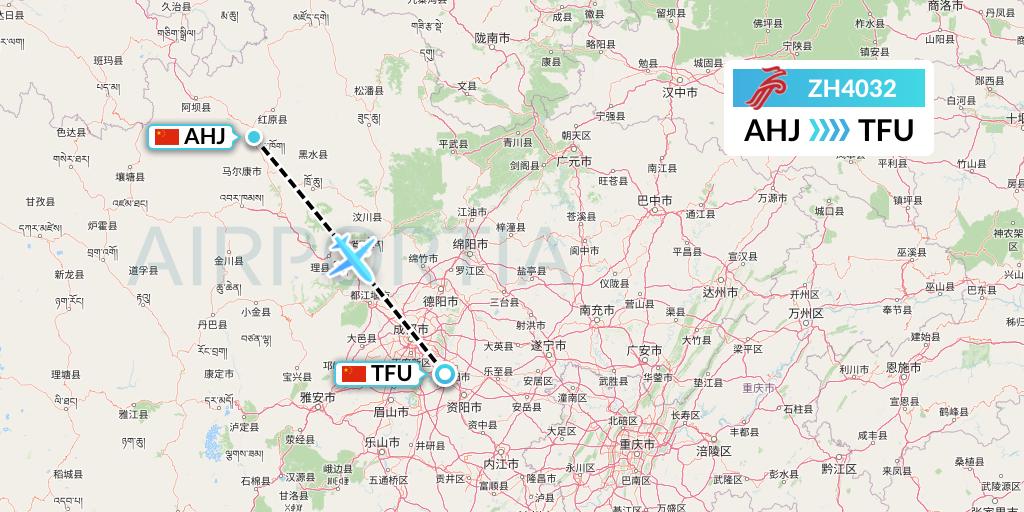 ZH4032 Shenzhen Airlines Flight Map: Chengdu to Chengdu