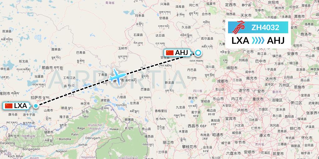 ZH4032 Shenzhen Airlines Flight Map: Lhasa to Chengdu