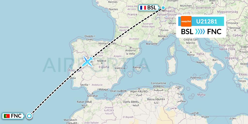 U21281 EasyJet Flight Map: Basel to Funchal