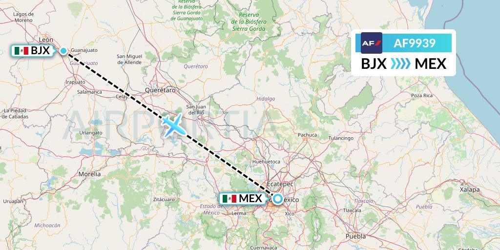 AF9939 Air France Flight Map: Silao to Mexico City