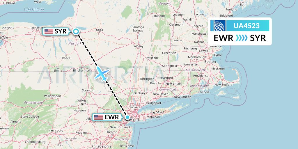 UA4523 United Airlines Flight Map: New York to Syracuse