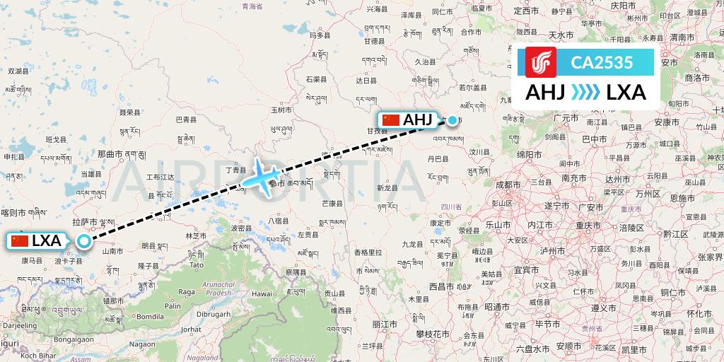CA2535 Air China Flight Map: Chengdu to Lhasa
