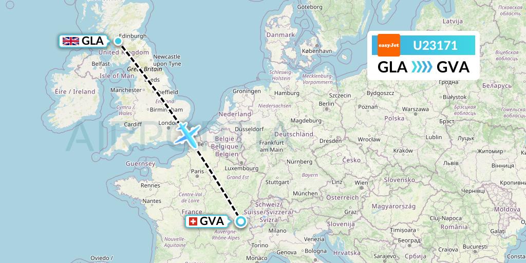 U23171 EasyJet Flight Map: Glasgow to Geneva