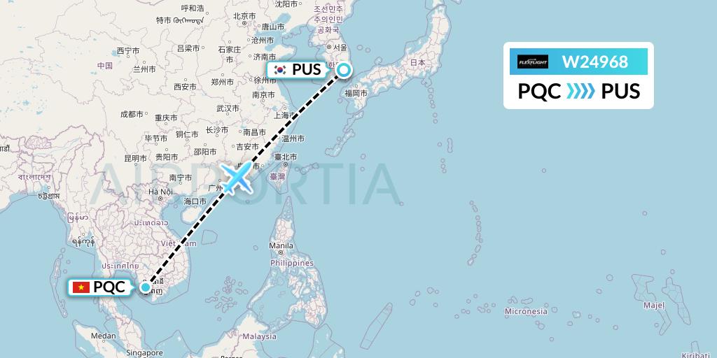W24968 Flex Flight Flight Map: Phu Quoc to Busan