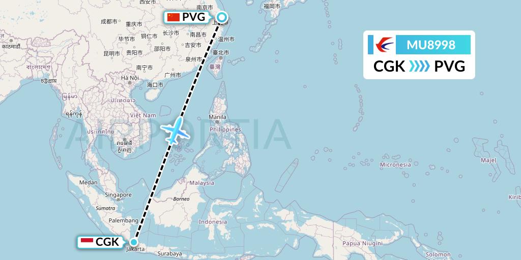 MU8998 China Eastern Airlines Flight Map: Jakarta to Shanghai