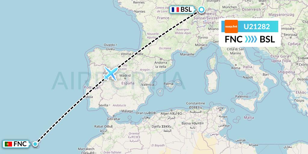 U21282 EasyJet Flight Map: Funchal to Basel
