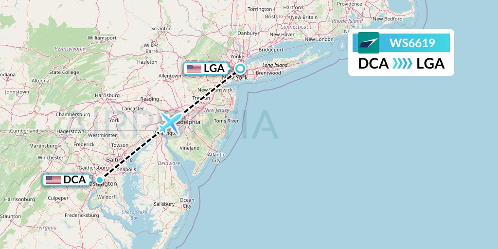 WS6619 WestJet Flight Map: Washington to New York