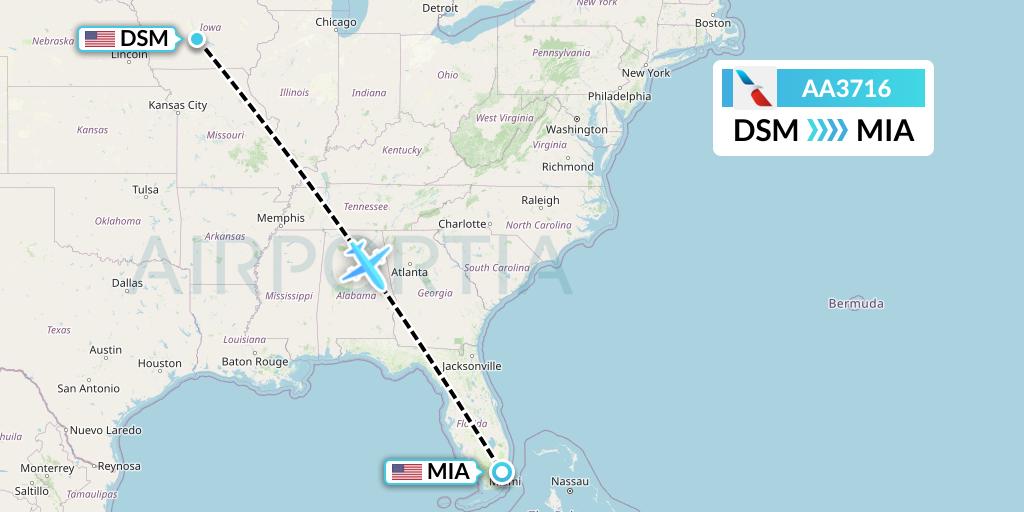 AA3716 Flight Status American Airlines Des Moines to Miami (AAL3716)
