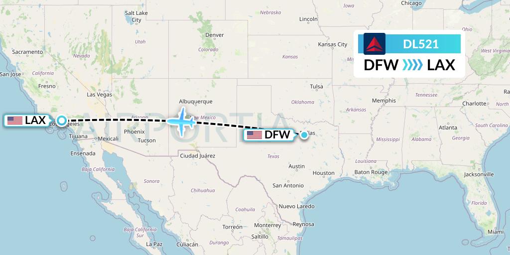 DL521 Delta Air Lines Flight Map: Dallas to Los Angeles