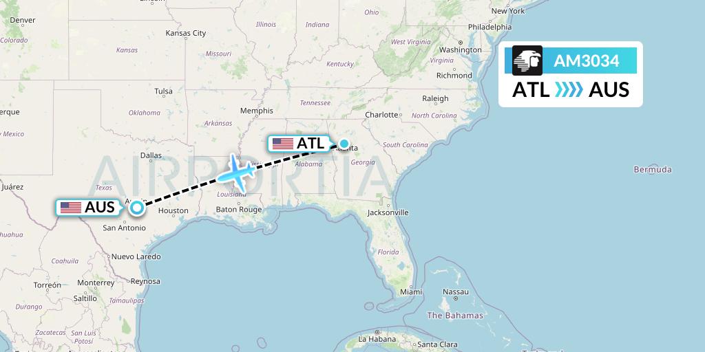AM3034 Aeromexico Flight Map: Atlanta to Austin