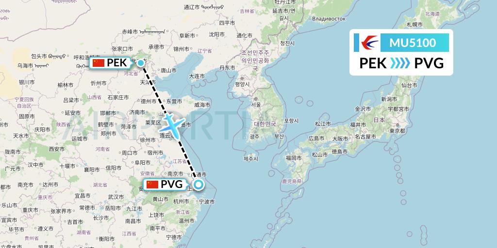 MU5100 China Eastern Airlines Flight Map: Beijing to Shanghai