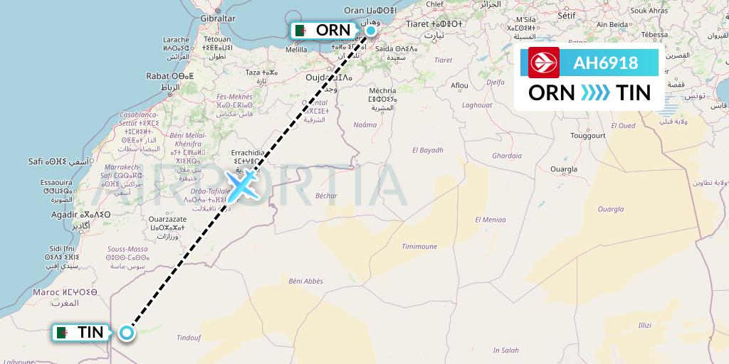 AH6918 Air Algerie Flight Map: Oran to Tindouf