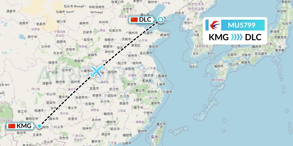 MU5799 China Eastern Airlines Flight Map: Kunming to Dalian