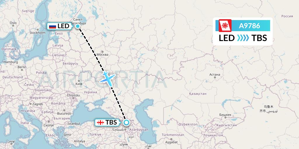 A9786 Georgian Airways Flight Map: St. Petersburg to Tbilisi