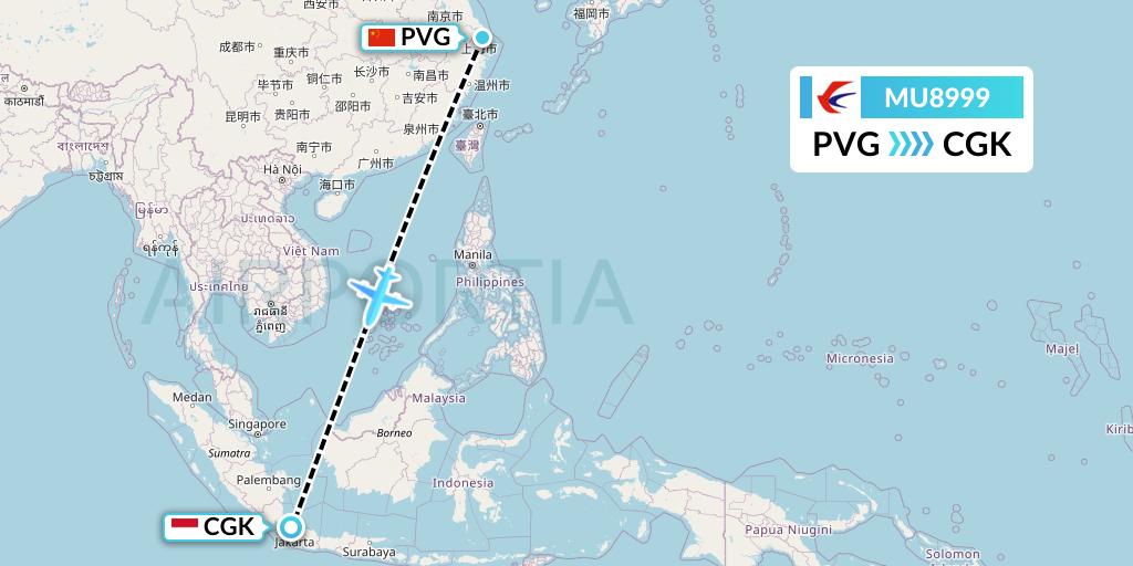 MU8999 China Eastern Airlines Flight Map: Shanghai to Jakarta