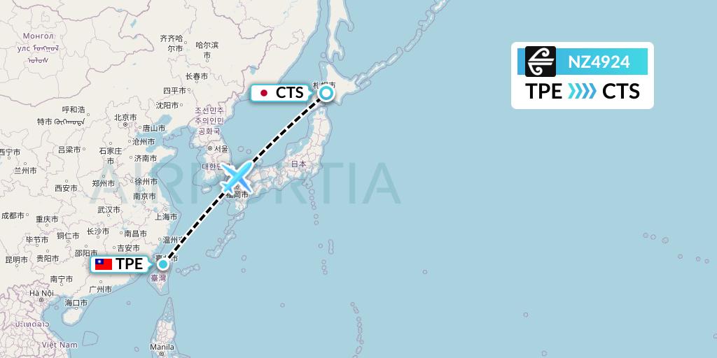NZ4924 Air New Zealand Flight Map: Taipei to Sapporo