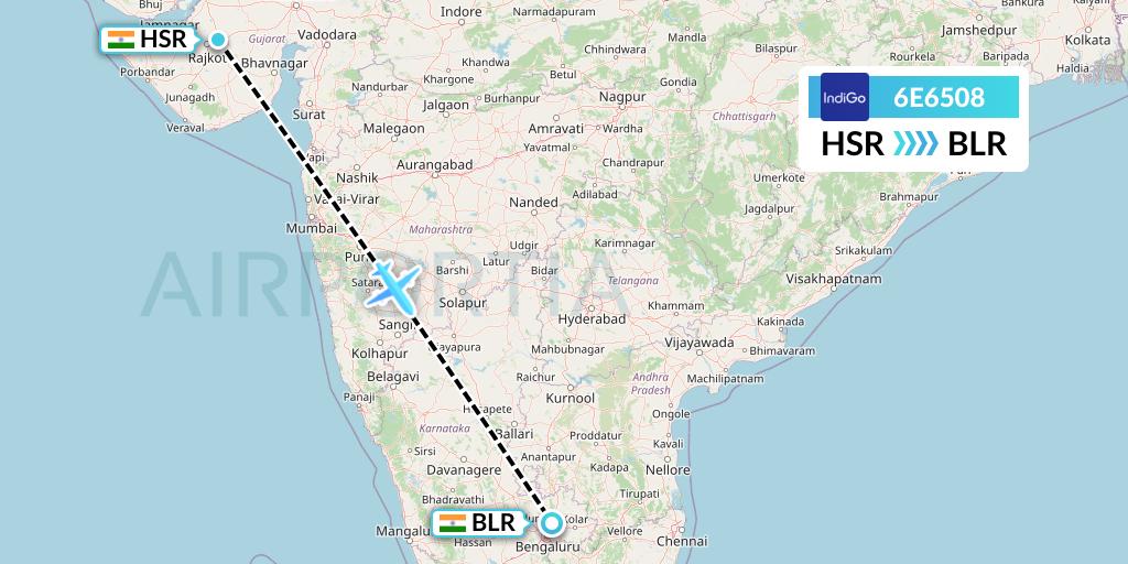 6E6508 IndiGo Airlines Flight Map: Rajkot to Bangalore
